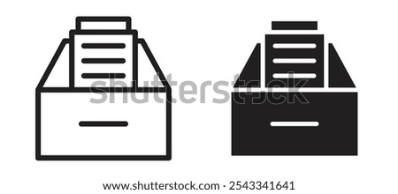 Archive vector icon set black filled and outlined style.