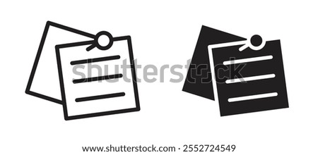 Sticky note vector icon set black filled and outlined style.