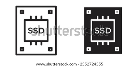 SSD drive vector icon set black filled and outlined style.