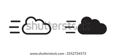 Wind clouds vector icon set black filled and outlined style.