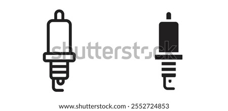 Spark plug vector icon set black filled and outlined style.