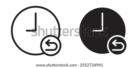 Rewind time vector icon set black filled and outlined style.