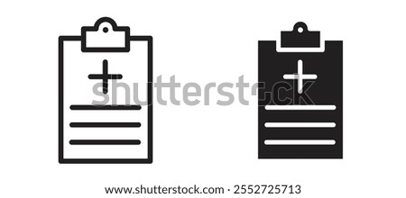 Medical record vector icon set black filled and outlined style.