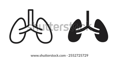 Lung vector icon set black filled and outlined style.