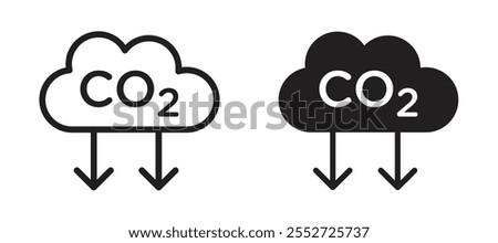 Low carbon dioxide vector icon set black filled and outlined style.