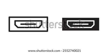 HDMI vector icon set black filled and outlined style.