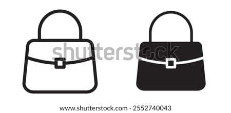 Handbag vector icon set black filled and outlined style.