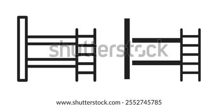 Bunk bed vector icon set black filled and outlined style.