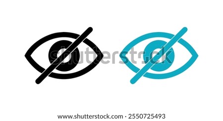 Hidden Eye Symbol Design, modern vector illustration of an invisible eye, privacy mode symbol, eye with slash icon, hidden content symbol design on a white background.