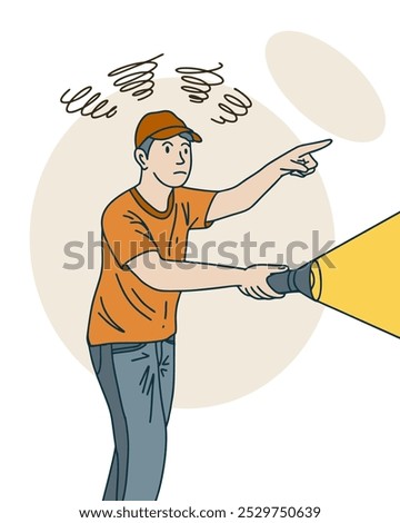 PERSON HOLDING A FLASHLIGHT - LIGHTING EQUIPMENT, UNIQUE AND COOL DESIGN SUITABLE FOR YOUR DESIGN NEEDS, VECTOR FILE