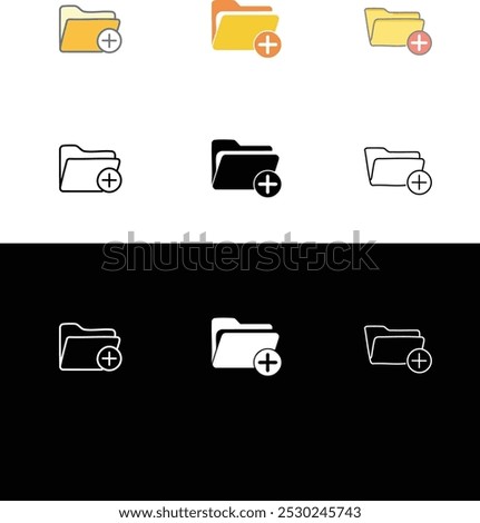 Add Folder Line Icon Collection. New File Sign, Create New Folder Sign in black and Color.