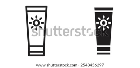 Sunscreen vector icon set in black.