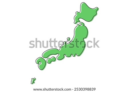 Illustration of a simple handwritten style green Japan map