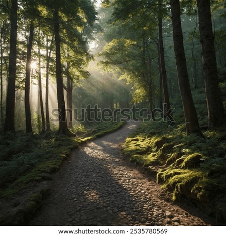 Similar – Image, Stock Photo Road running through dense forest