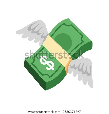 Dollar with wings. Flying money emoji. Dollar stack. Flying money with wings vector emoji. Vector illustration.