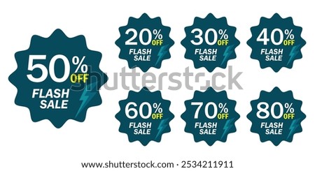 Different percent discount sticker discount price tag set. round speech bubble shape promote Flash sale with sell off up to 20, 30, 40, 50, 60, 70, 80 percent vector illustration on white.

Keywords l