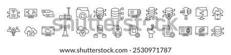 Database thin line icon set. Containing Connectivity File, Computer Share, Data Share, Internet Device, Backup