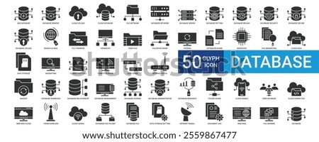 Database icon collection set with Add, Remove, Cloud Upload, File Network, Server