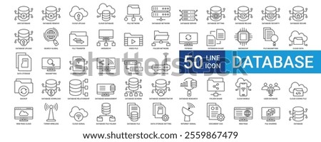 Database icon collection set with Add, Remove, Cloud Upload, File Network, Server