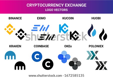 cryptocurrency exchanges logos multicolored and monochrome binance, coinbase, poloniex, OKEx, huobi, kucoin, kraken, exmo EPS 10