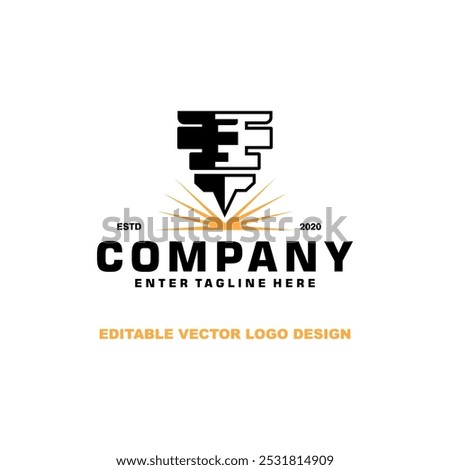 Laser Cutting Machine Logo Design Vector, CNC Laser Machine, icon, Laser Engraving Machine logo symbol, editable laser cutting logo design
