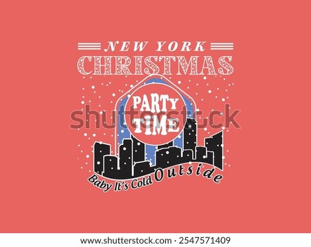 New York Christmas Party Time Snowflakes, typography Christmas T shirt Design