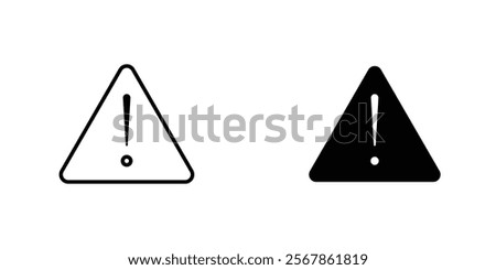 Warning triangle icons collection in Filled flat and thin line style.