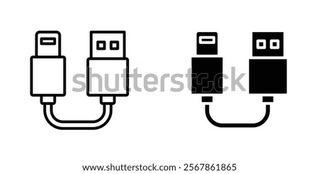 USB cable icons collection in Filled flat and thin line style.