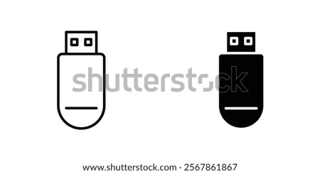 usb drive icons collection in Filled flat and thin line style.