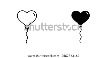 Heart balloon icons collection in Filled flat and thin line style.