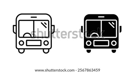 Bus icons collection in Filled flat and thin line style.