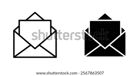 Envelope open icons collection in Filled flat and thin line style.