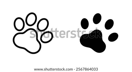 Paw icons collection in Filled flat and thin line style.