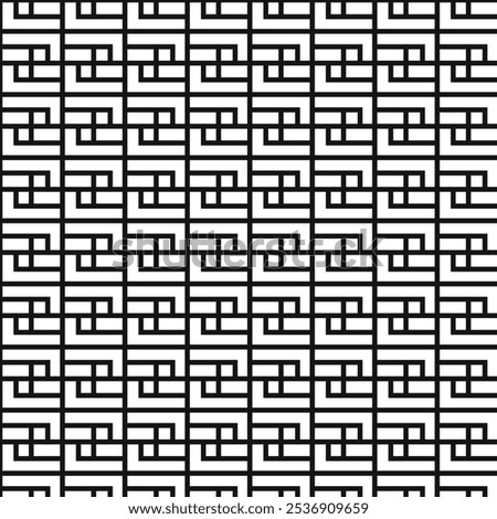 Minimalist black and white grid pattern with interlocking rectangular shapes.