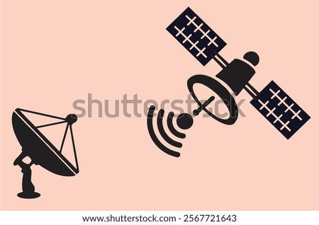 Communications or space satellite. Modern day telecommunication  and  wireless internet concept. Editable, EPS 10. Easy to change color, size or manipulate. Dish and antenna.