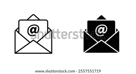 Envelope open outlined and solid icon vector collection.