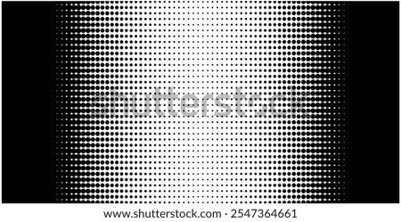 Halftone decreases from the sides to center. Halftone background, text, or image object. Design stock vector. Vector graphic design textured template.