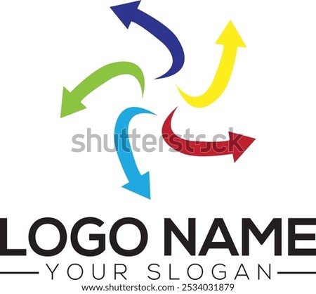 Pinwheel logo templates. Circular simple signs, colorful shapes for abstract design, rainbow spinner, different companies logotype template, vector isolated Rotate LOGO