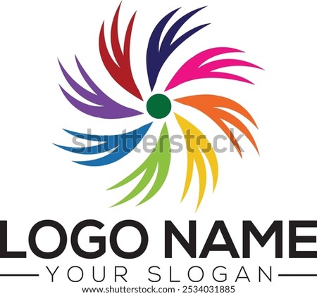 Pinwheel logo templates. Circular simple signs, colorful shapes for abstract design, rainbow spinner, different companies logotype template, vector isolated Rotate LOGO