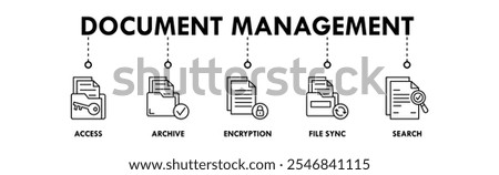 Document Management banner web icon illustration concept with icon of access, archive, encryption, file sync, and search