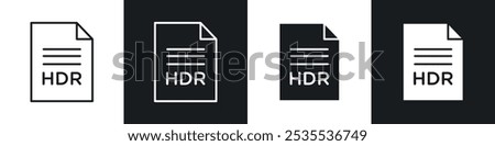 HDR image file extension vector icon set in black and white. EPS 10 illustration