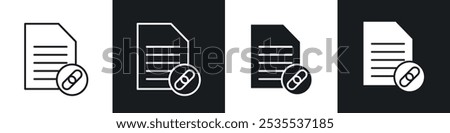 Document link vector icon set in black and white. EPS 10 illustration