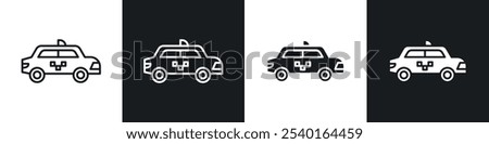 Taxi icon set. Vector symbols in black and white colors.