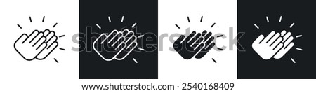 Clapping hands icon set. Vector symbols in black and white colors.