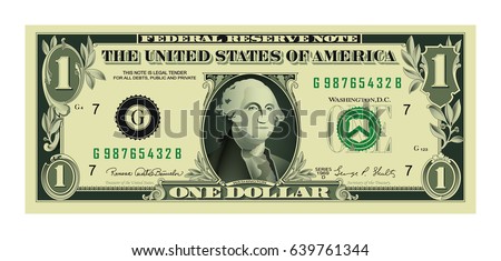 1 highly detailed dollar bank note Vector Illustration Created For Mobile, Web, Decor, Print Products, Application on white background