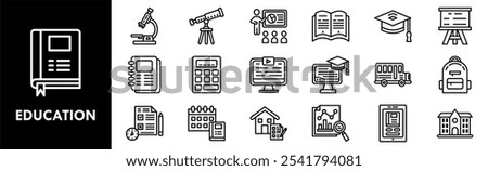 Education icon collection set. Containing design education, study, school, book, online, knowledge