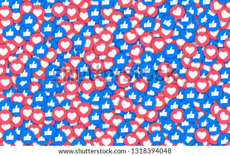 Background of thumb up and heart icons, vector illustration
