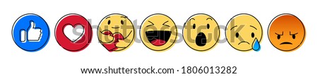 Set of Yellow Emoticon and Emoji Smiles, hand drawn art design vector illustration