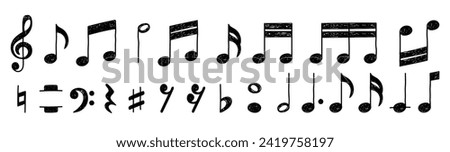 Set of all music notes symbols, hand drawn sketch design vector illustration