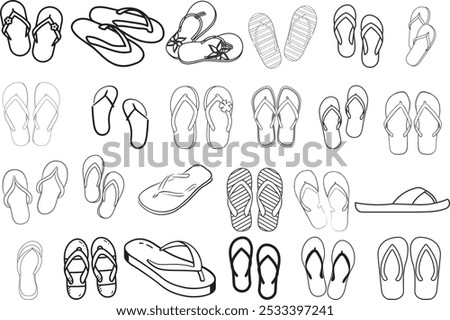 Slipper Icon Set Collection Bundle, Flip Flops black outline icon lifestyle nature sun foot sea fashion design.
